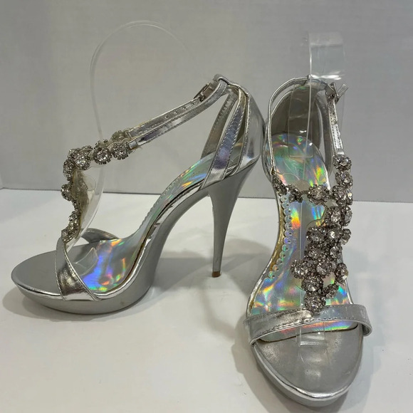 Michelangelo silver Stilleto open toe 5” heel sandals shoes size 6 1/2 - Picture 2 of 7